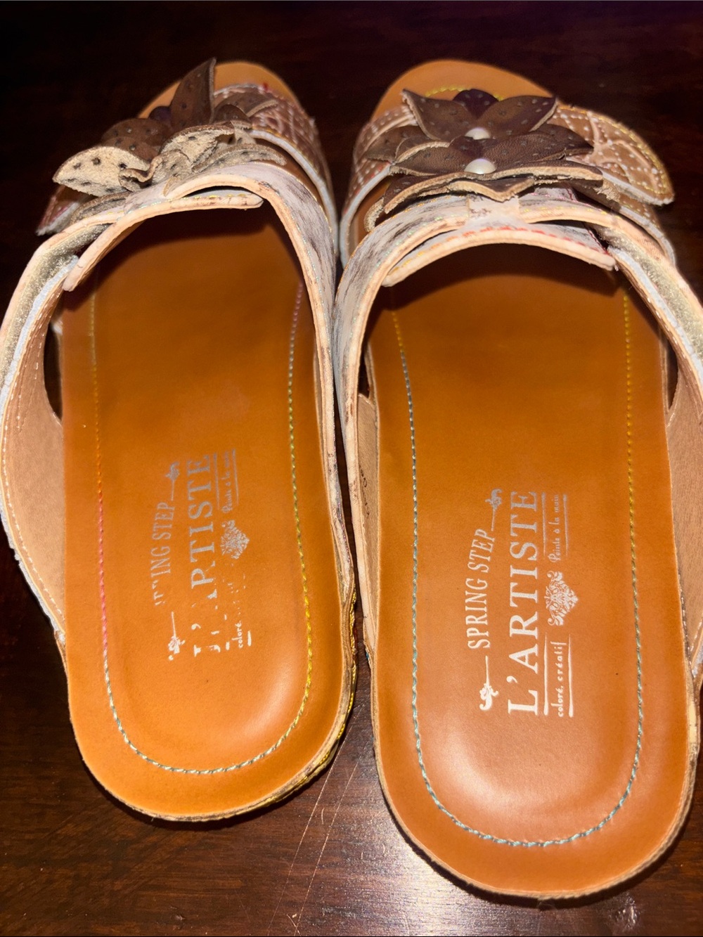 Casual Brown Floral Pearl-Accent Slide Sandals - Picture 7 of 7
